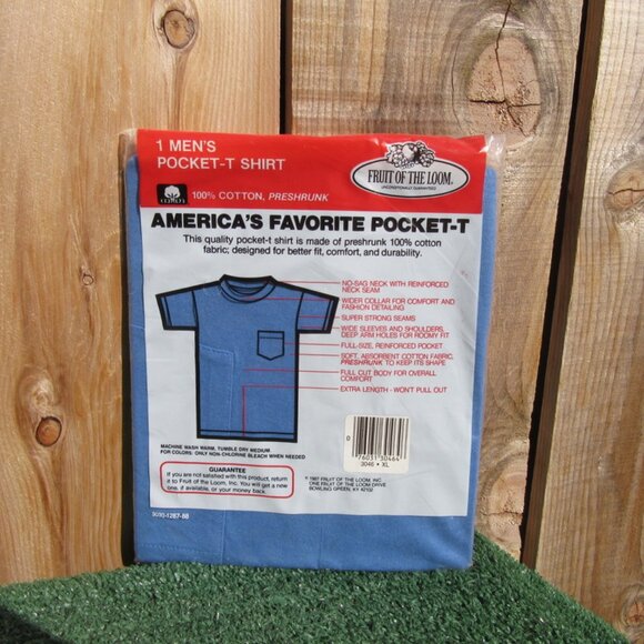 Vintage 1987 Brand New Fruit Of The Loom Blue Pocket T-Shirt Size XL - Picture 4 of 5